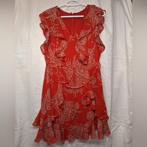 Tommy Hilfiger Red Paisley Ruffle Midi Dress
